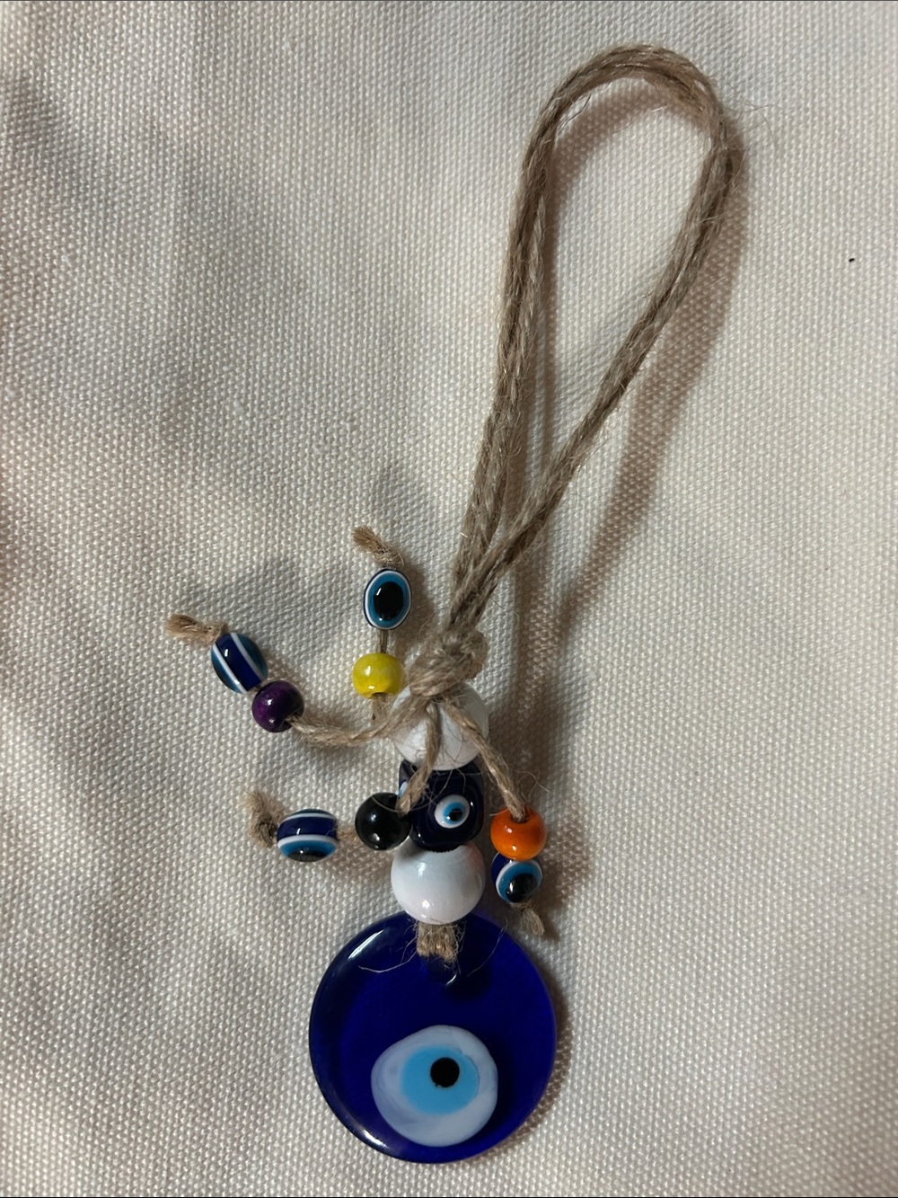 Blue Glass Evil Eye Pendant with Colorful Beads